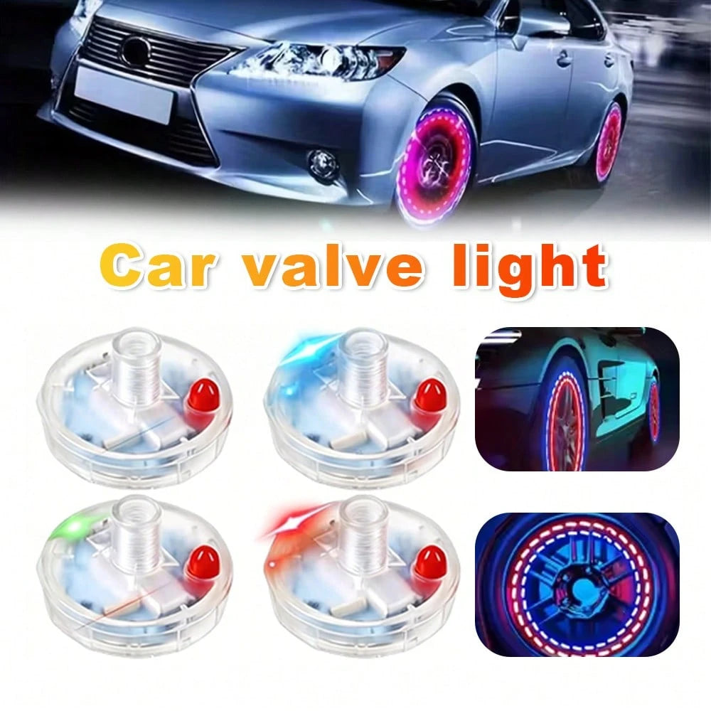 4pcs Solar Powered Tire Valve Light And Colorful Wheel Hub Flashing Light Set For Cars, Motorcycles, Electric Bikes And Bicycles