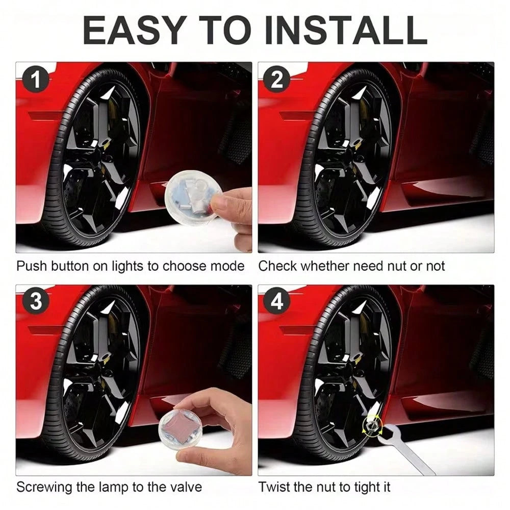 4pcs Solar Powered Tire Valve Light And Colorful Wheel Hub Flashing Light Set For Cars, Motorcycles, Electric Bikes And Bicycles