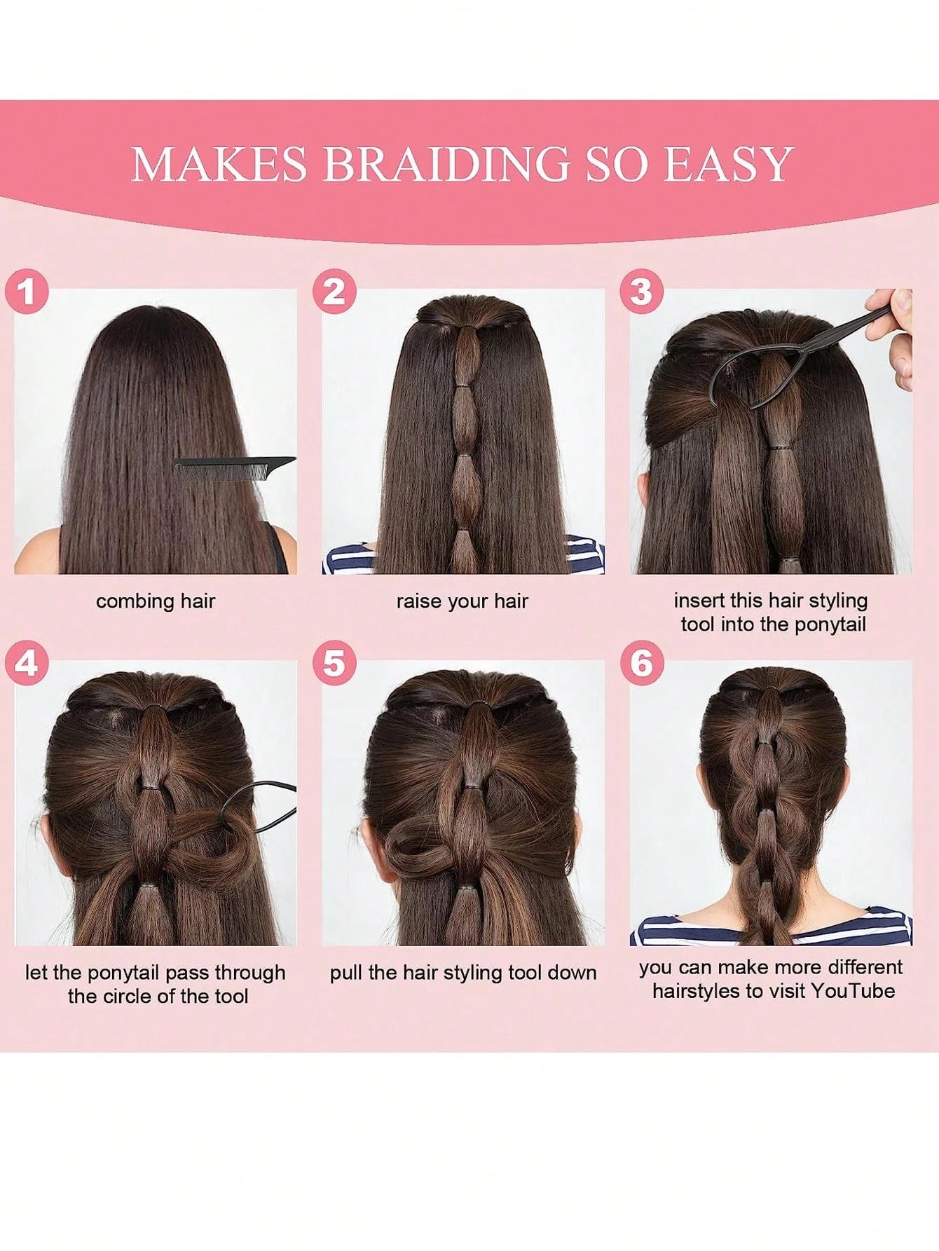 4Pcs Topsy Tail Hair Tool Hair Looping Tool Braiding With Rat Tail Comb, Ponytail Loop Hairs Bands Remover Cutter Fast Hairs Styling Accessories