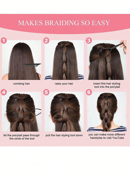 4Pcs Topsy Tail Hair Tool Hair Looping Tool Braiding With Rat Tail Comb, Ponytail Loop Hairs Bands Remover Cutter Fast Hairs Styling Accessories