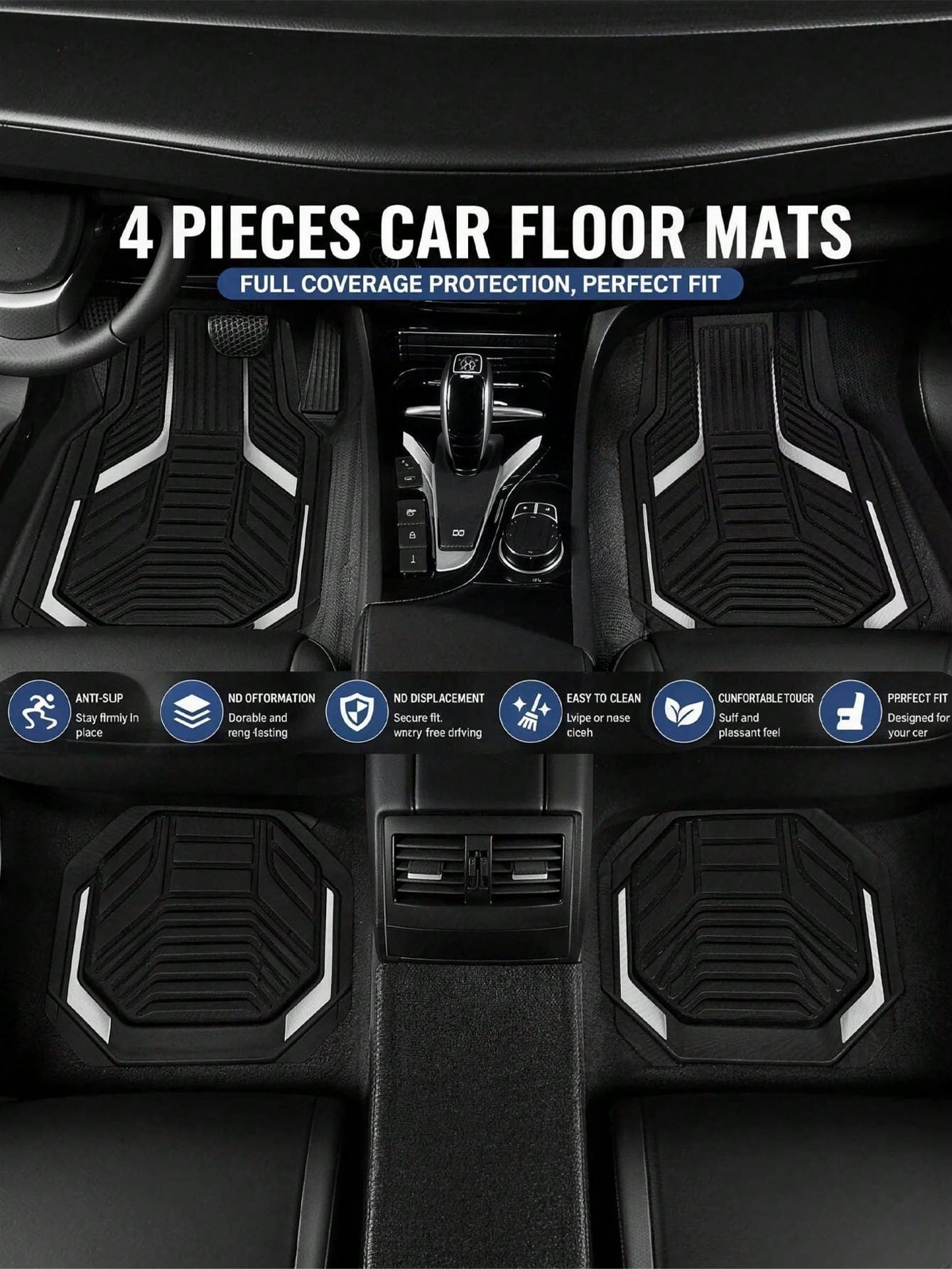 4pcs Universal All-Weather Car Floor Mats Set, Red & Black Geometric Pattern Non-Slip Floor Mats, Full Coverage Front & Rear Row Mats, Suitable For Sedan, SUV, Truck, Van, Fashionable Car Interior Acc