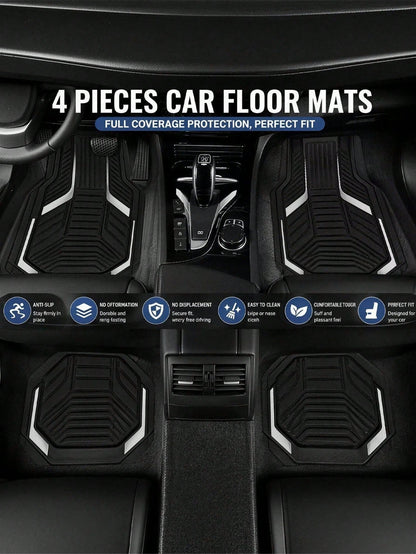 4pcs Universal All-Weather Car Floor Mats Set, Red & Black Geometric Pattern Non-Slip Floor Mats, Full Coverage Front & Rear Row Mats, Suitable For Sedan, SUV, Truck, Van, Fashionable Car Interior Acc