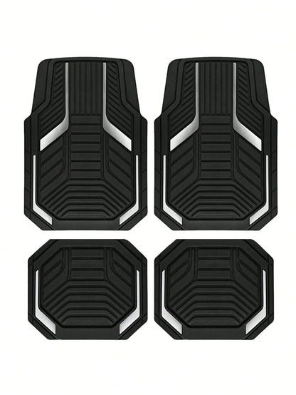 4pcs Universal All-Weather Car Floor Mats Set, Red & Black Geometric Pattern Non-Slip Floor Mats, Full Coverage Front & Rear Row Mats, Suitable For Sedan, SUV, Truck, Van, Fashionable Car Interior Acc