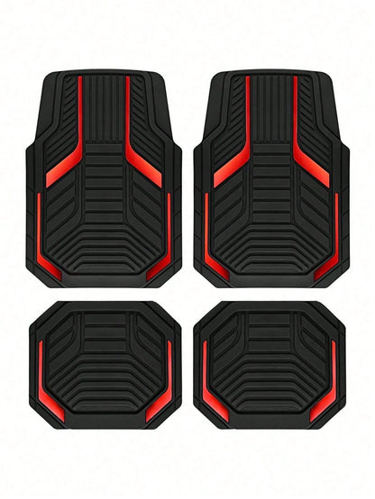 4pcs Universal All-Weather Car Floor Mats Set, Red & Black Geometric Pattern Non-Slip Floor Mats, Full Coverage Front & Rear Row Mats, Suitable For Sedan, SUV, Truck, Van, Fashionable Car Interior Acc