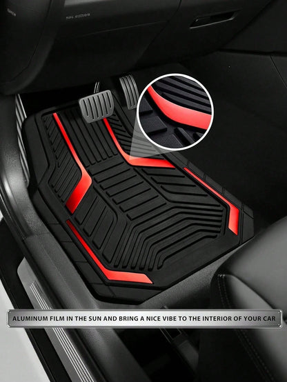 4pcs Universal All-Weather Car Floor Mats Set, Red & Black Geometric Pattern Non-Slip Floor Mats, Full Coverage Front & Rear Row Mats, Suitable For Sedan, SUV, Truck, Van, Fashionable Car Interior Acc
