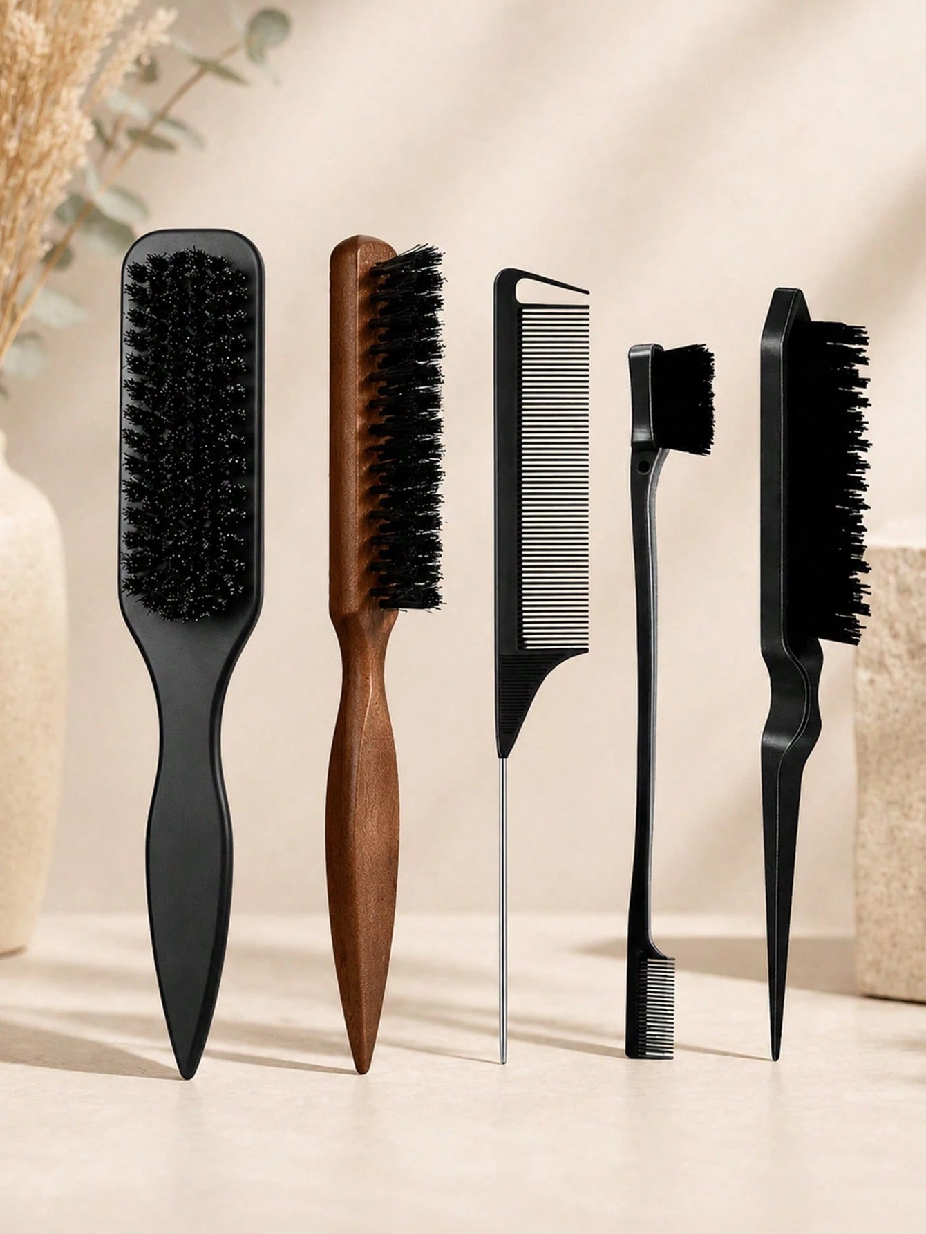 5/1pc Comb Set, Unisex Detangling Hair Brush, Beard Brush, Hair Brush, Frizz Smoothing Brush, Professional Hair Styling Brush, Pointed Tail Dyeing Comb, Smooth Ponytail & Bun Styling- Wide Pointed Ta