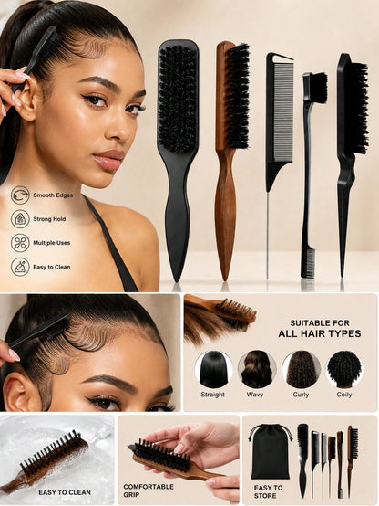 5/1pc Comb Set, Unisex Detangling Hair Brush, Beard Brush, Hair Brush, Frizz Smoothing Brush, Professional Hair Styling Brush, Pointed Tail Dyeing Comb, Smooth Ponytail & Bun Styling- Wide Pointed Ta