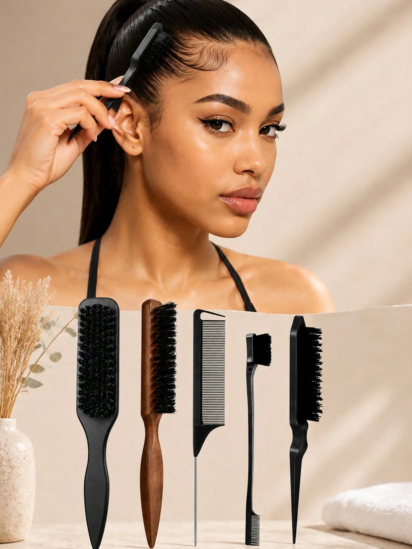 5/1pc Comb Set, Unisex Detangling Hair Brush, Beard Brush, Hair Brush, Frizz Smoothing Brush, Professional Hair Styling Brush, Pointed Tail Dyeing Comb, Smooth Ponytail & Bun Styling- Wide Pointed Ta