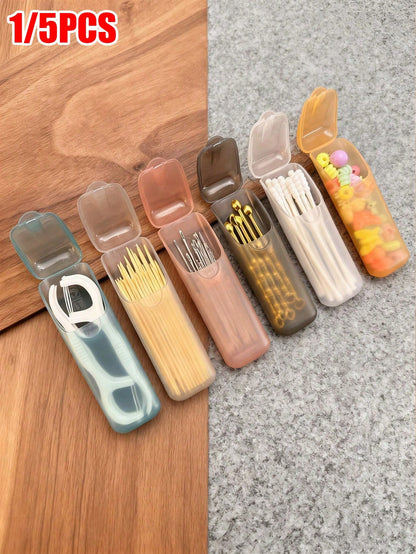 5/1pc Portable Toothpick & Floss Box- Leak-Proof Travel Pill Box, Transparent Lid Design, Lightweight & Portable, Suitable For Daily Oral Care, Use Anytime Anywhere (Travel/Home/Office/Outdoor), Wome