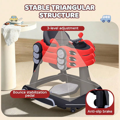 5 In 1 Baby Walker With Rocking, Push & Trolley Modes, Foldable, Steering Wheel, Music, 3 Height Adjustable, Anti-Slip Pads, 6-18 Months,Black Red