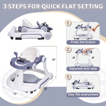 5 In 1 Baby Walker With Rocking, Push & Trolley Modes, Foldable, Steering Wheel, Music, 3 Height Adjustable, Anti-Slip Pads, 6-18 Months,Black Red