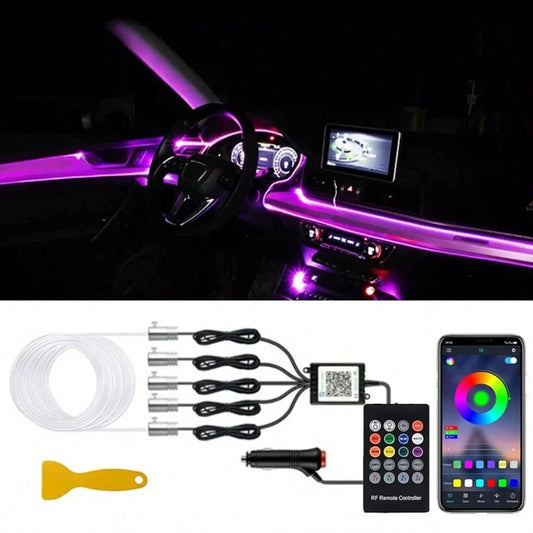 5-In-1 LED Car Interior Light Kit- RGB Color Changing, Voice & Music Control, Remote & App Control, Fit For Cars, Trucks, SUVs- 236" Fiber Optic Strip Lights