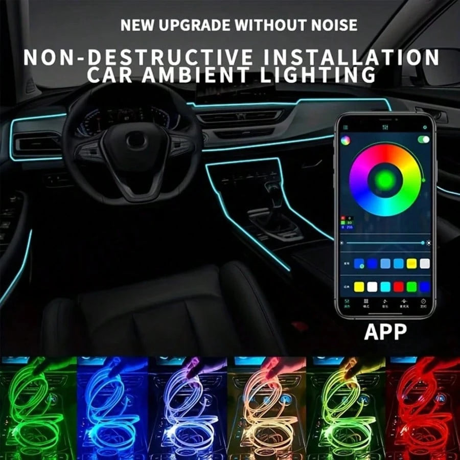 5-In-1 LED Car Interior Light Kit- RGB Color Changing, Voice & Music Control, Remote & App Control, Fit For Cars, Trucks, SUVs- 236" Fiber Optic Strip Lights