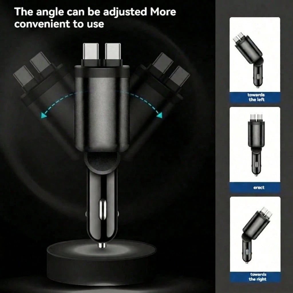 5-In-1 Retractable Car Charger, Extendable Cable, Compatible With Type-C And USB Ports, Digital Display, Charges Up To 5 Devices Simultaneously, Suitable For Most Vehicles
