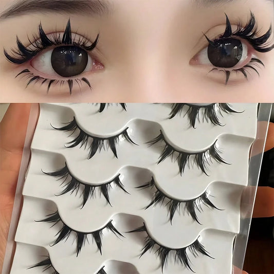 5 Pairs Anime Style False Eyelashes, Charming Little Devil Enlarged Eyes Eyelashes 5MH-5, Cartoon Manga Style Eyelashes For Cosplay Eye Makeup Tools, Cat Eyes Lashes Strip Lashes,Lashes,Eyelashes,Fake