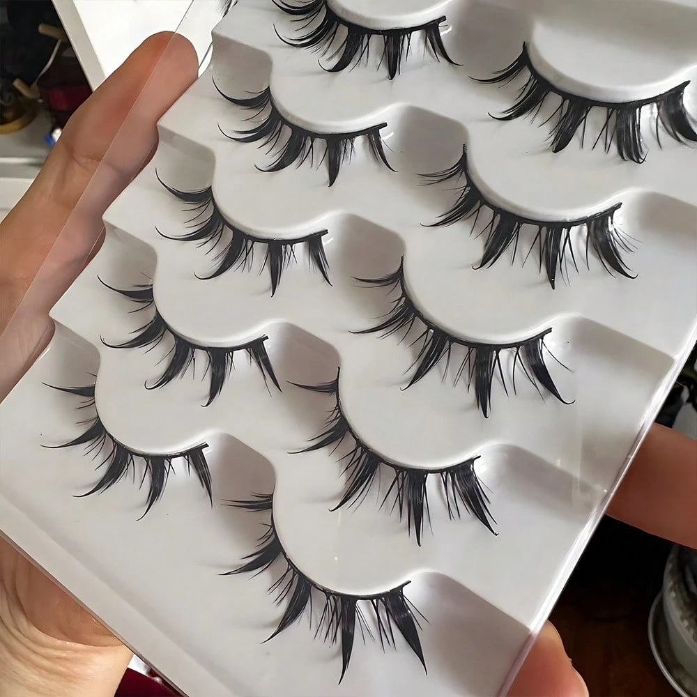 5 Pairs Anime Style False Eyelashes, Charming Little Devil Enlarged Eyes Eyelashes 5MH-5, Cartoon Manga Style Eyelashes For Cosplay Eye Makeup Tools, Cat Eyes Lashes Strip Lashes,Lashes,Eyelashes,Fake