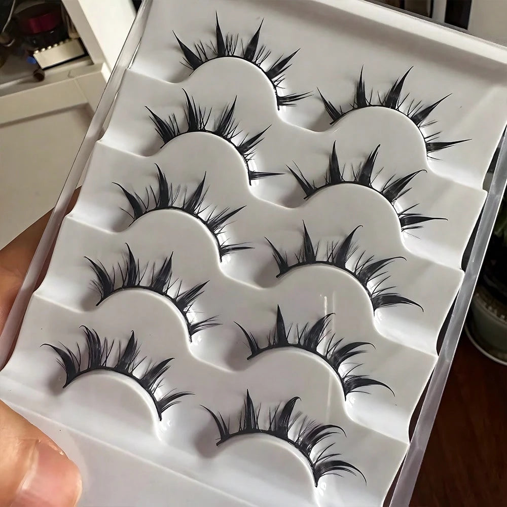 5 Pairs Anime Style False Eyelashes, Charming Little Devil Enlarged Eyes Eyelashes 5MH-5, Cartoon Manga Style Eyelashes For Cosplay Eye Makeup Tools, Cat Eyes Lashes Strip Lashes,Lashes,Eyelashes,Fake