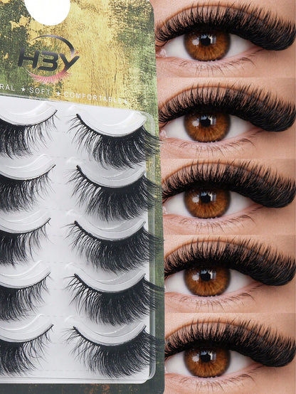 5 Pairs D-Curl Cat Eye Fake Strip Lashes, Lightweight Voluminous Wispy False Eyelashes, Reusable Soft Makeup Lashes Suitable For All Eye Shapes Daily Cosplay Use