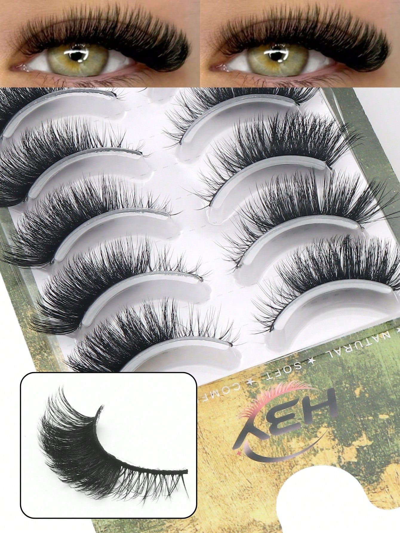 5 Pairs D-Curl Cat Eye Fake Strip Lashes, Lightweight Voluminous Wispy False Eyelashes, Reusable Soft Makeup Lashes Suitable For All Eye Shapes Daily Cosplay Use