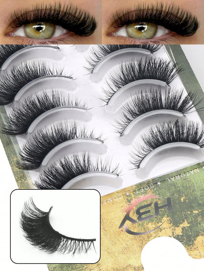 5 Pairs D-Curl Cat Eye Fake Strip Lashes, Lightweight Voluminous Wispy False Eyelashes, Reusable Soft Makeup Lashes Suitable For All Eye Shapes Daily Cosplay Use