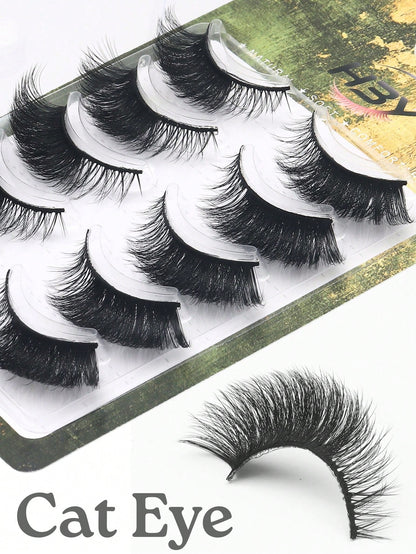 5 Pairs D-Curl Cat Eye Fake Strip Lashes, Lightweight Voluminous Wispy False Eyelashes, Reusable Soft Makeup Lashes Suitable For All Eye Shapes Daily Cosplay Use