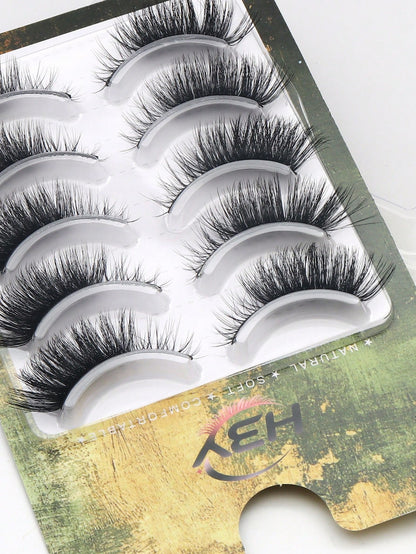 5 Pairs D-Curl Cat Eye Fake Strip Lashes, Lightweight Voluminous Wispy False Eyelashes, Reusable Soft Makeup Lashes Suitable For All Eye Shapes Daily Cosplay Use