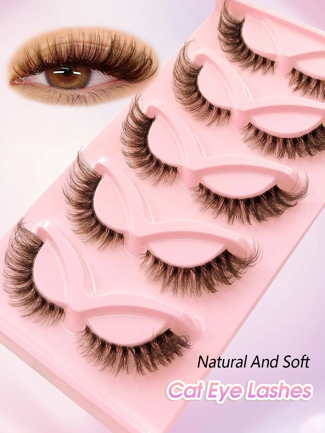 5 Pairs Fluffy Brown Dramatic Soft False Eyelashes, Transparent Lash Bands, Invisible Lash Strips, Natural Criss-Cross Curly Cat Eye Lashes, Brown Fox Eye Effect Faux Mink Lashes, Suitable For Daily E