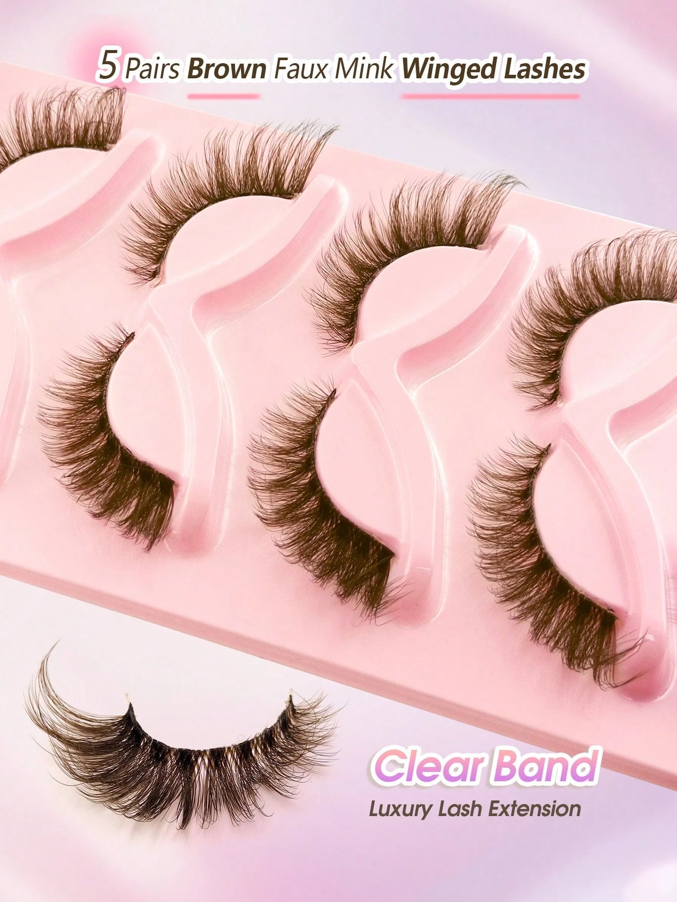 5 Pairs Fluffy Brown Dramatic Soft False Eyelashes, Transparent Lash Bands, Invisible Lash Strips, Natural Criss-Cross Curly Cat Eye Lashes, Brown Fox Eye Effect Faux Mink Lashes, Suitable For Daily E