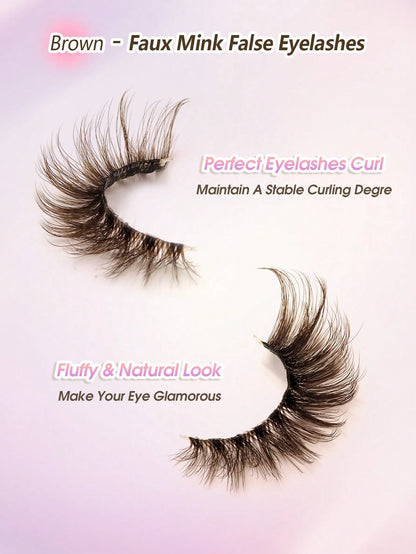 5 Pairs Fluffy Brown Dramatic Soft False Eyelashes, Transparent Lash Bands, Invisible Lash Strips, Natural Criss-Cross Curly Cat Eye Lashes, Brown Fox Eye Effect Faux Mink Lashes, Suitable For Daily E