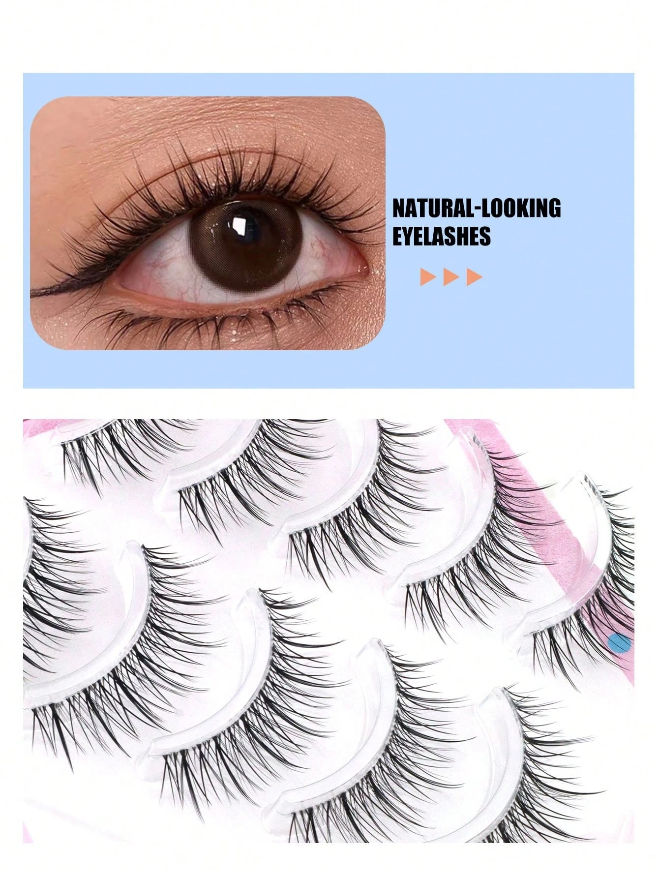 5 Pairs Pointed Tail Korean Manga Style Natural Thin Invisible Band Eyelashes, Natural Realistic C-Curl Exquisite Handmade Sweet Doll Big Eye Lashes