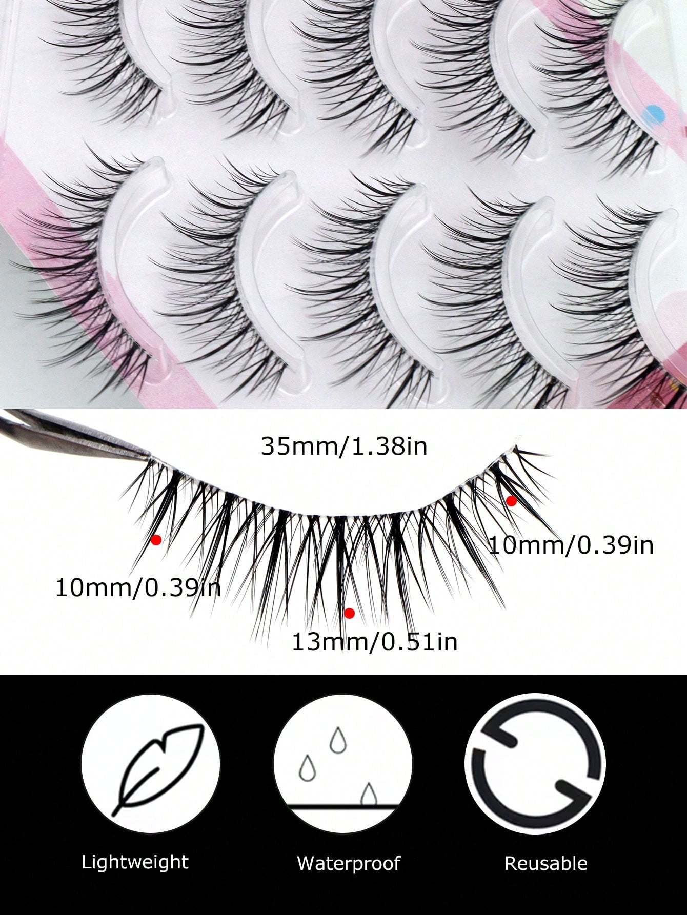 5 Pairs Pointed Tail Korean Manga Style Natural Thin Invisible Band Eyelashes, Natural Realistic C-Curl Exquisite Handmade Sweet Doll Big Eye Lashes