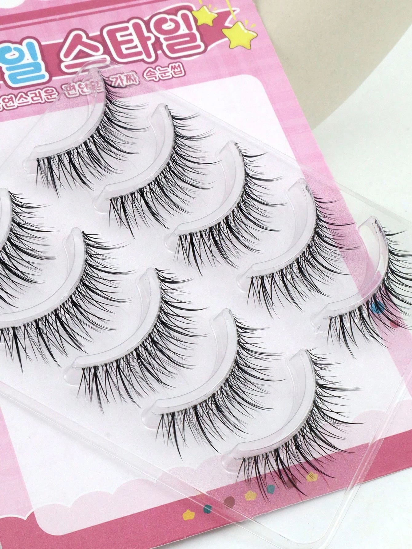 5 Pairs Pointed Tail Korean Manga Style Natural Thin Invisible Band Eyelashes, Natural Realistic C-Curl Exquisite Handmade Sweet Doll Big Eye Lashes