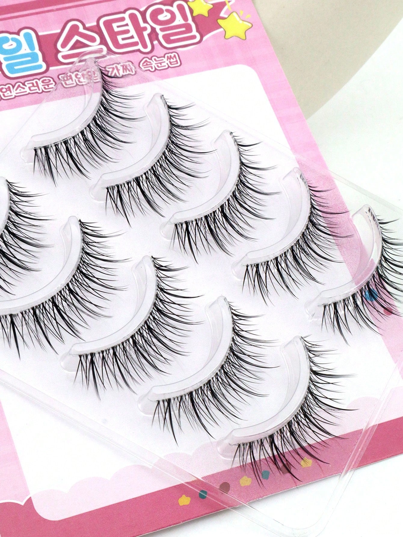 5 Pairs Pointed Tail Korean Manga Style Natural Thin Invisible Band Eyelashes, Natural Realistic C-Curl Exquisite Handmade Sweet Doll Big Eye Lashes