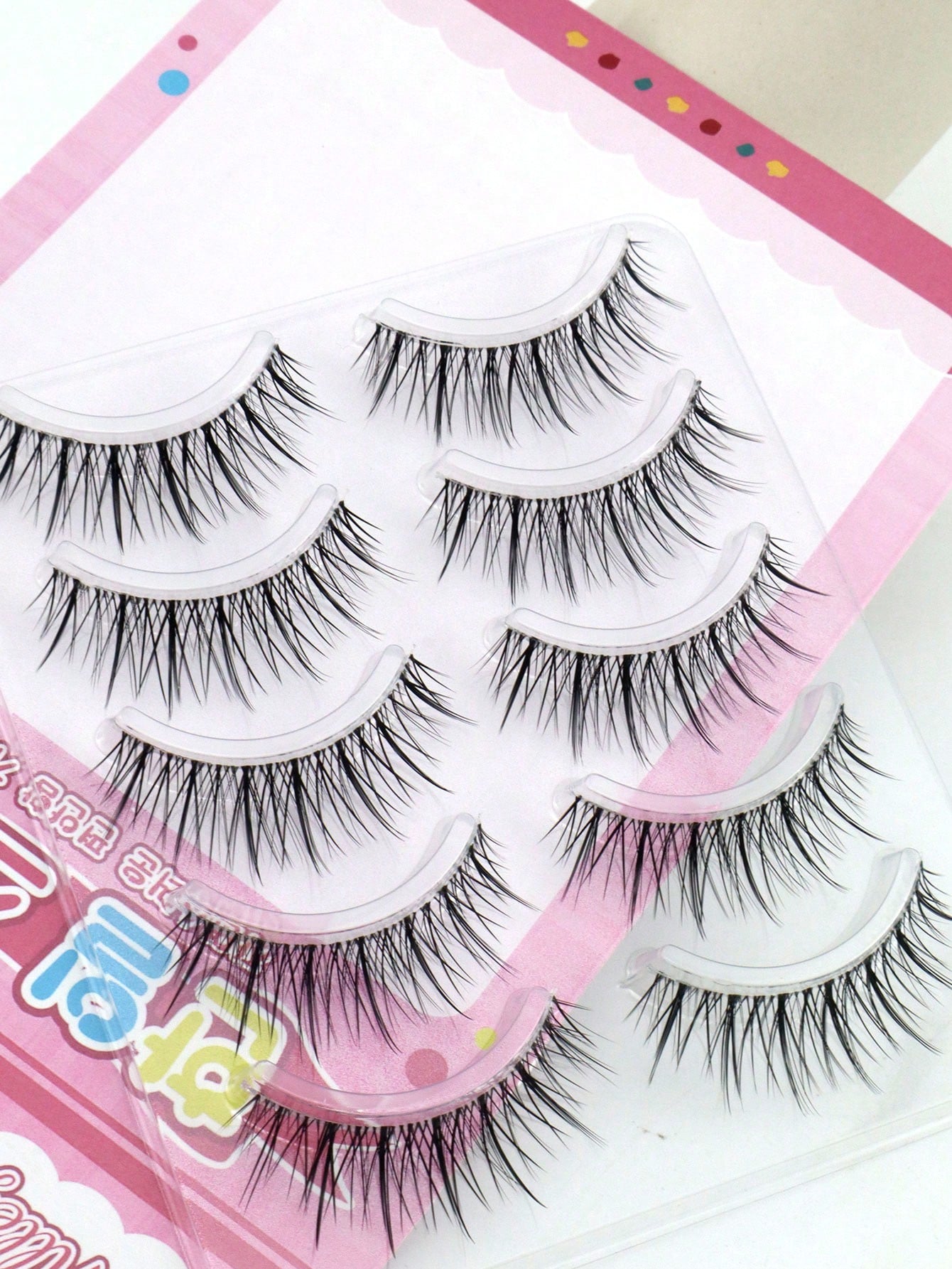5 Pairs Pointed Tail Korean Manga Style Natural Thin Invisible Band Eyelashes, Natural Realistic C-Curl Exquisite Handmade Sweet Doll Big Eye Lashes