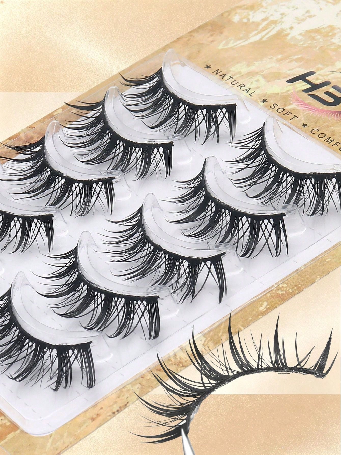 5 Pairs Wet Manga Anime Strip False Eyelashes, Spiky Wet Wispy Fake Lashes, Natural Layered Eyelash Extensions, Dramatic Thick Cat Eye Fluffy Strip Lashes, Reusable Eye Makeup Lashes Tools For Cosplay