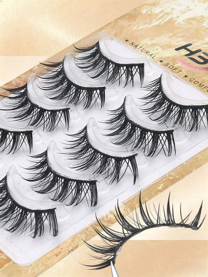 5 Pairs Wet Manga Anime Strip False Eyelashes, Spiky Wet Wispy Fake Lashes, Natural Layered Eyelash Extensions, Dramatic Thick Cat Eye Fluffy Strip Lashes, Reusable Eye Makeup Lashes Tools For Cosplay