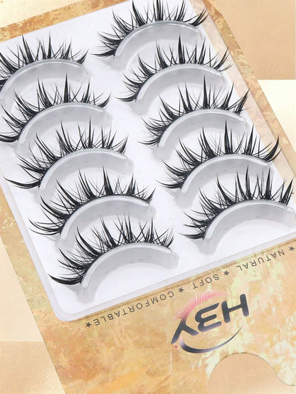 5 Pairs Wet Manga Anime Strip False Eyelashes, Spiky Wet Wispy Fake Lashes, Natural Layered Eyelash Extensions, Dramatic Thick Cat Eye Fluffy Strip Lashes, Reusable Eye Makeup Lashes Tools For Cosplay