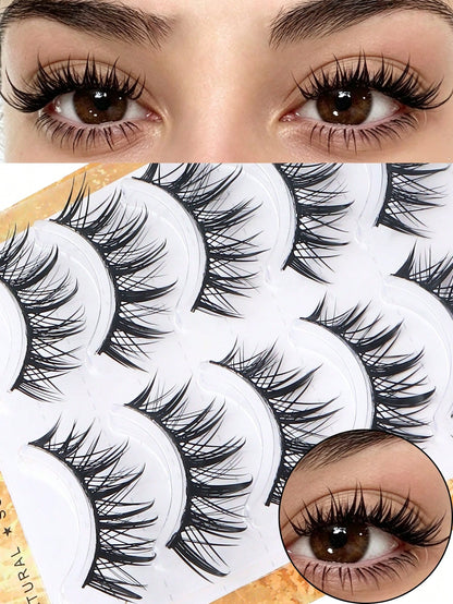 5 Pairs Wet Manga Style Strip False Eyelashes, Spiky Wet Look Anime Fake Lashes, Natural Wispy Layered Eyelash Extensions, Dramatic Cat Eye Fluffy Strip Lashes For Cosplay Party Daily Makeup Beauty Ey