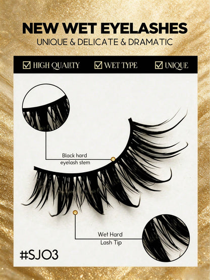 5 Pairs Wet Manga Style Strip False Eyelashes, Spiky Wet Look Anime Fake Lashes, Natural Wispy Layered Eyelash Extensions, Dramatic Cat Eye Fluffy Strip Lashes For Cosplay Party Daily Makeup Beauty Ey