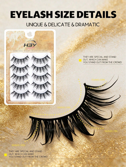 5 Pairs Wet Manga Style Strip False Eyelashes, Spiky Wet Look Anime Fake Lashes, Natural Wispy Layered Eyelash Extensions, Dramatic Cat Eye Fluffy Strip Lashes For Cosplay Party Daily Makeup Beauty Ey