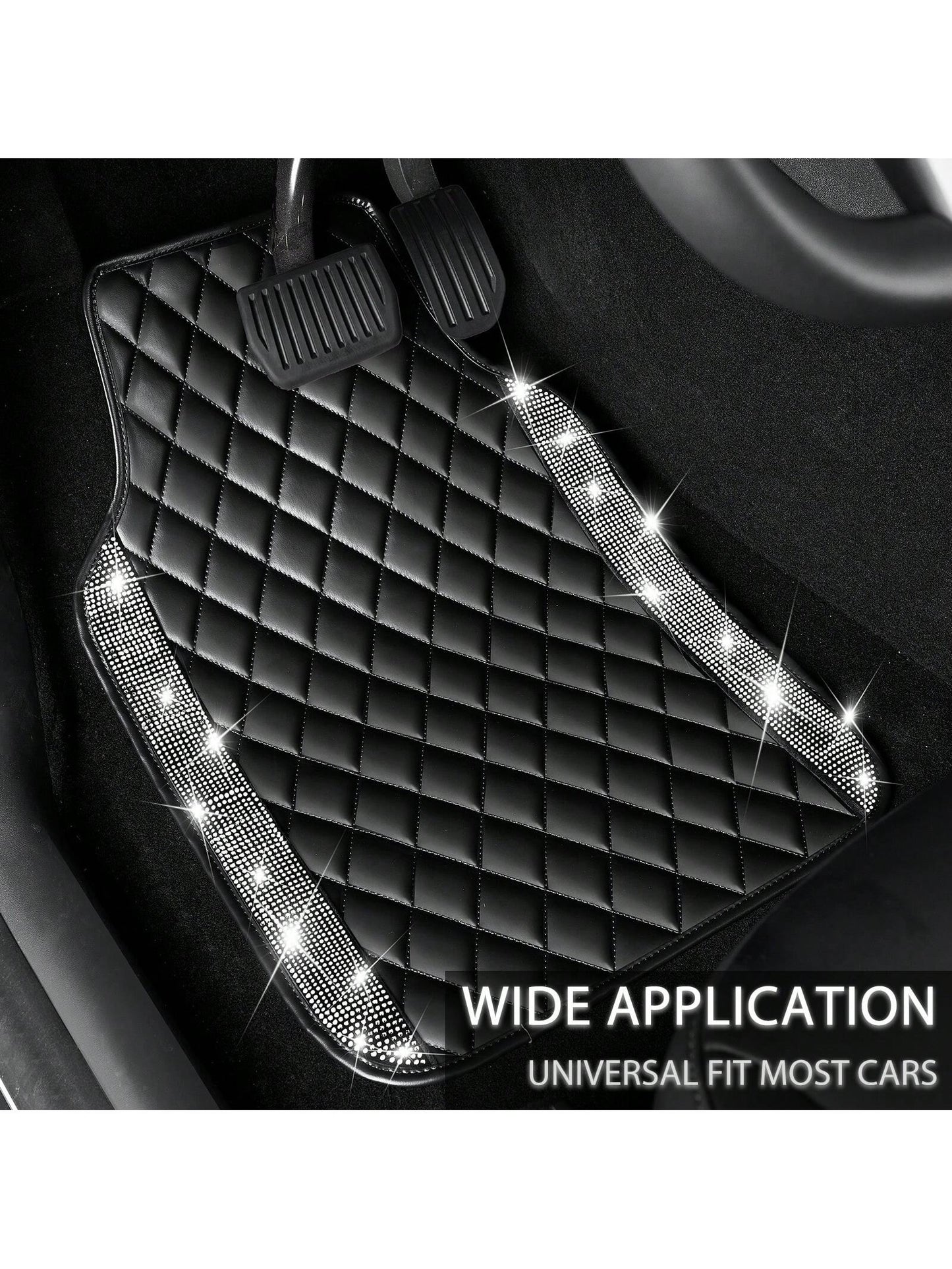 5 Pcs Bling Leather Car Mats Shining Artificial Diamond Floor Mats Crystal Rhinestone Sparkly Glitter Carpet Anti-Slip Waterproof Pad Universal Fit For Automotive SUV, Sedan, Van, Girl Women