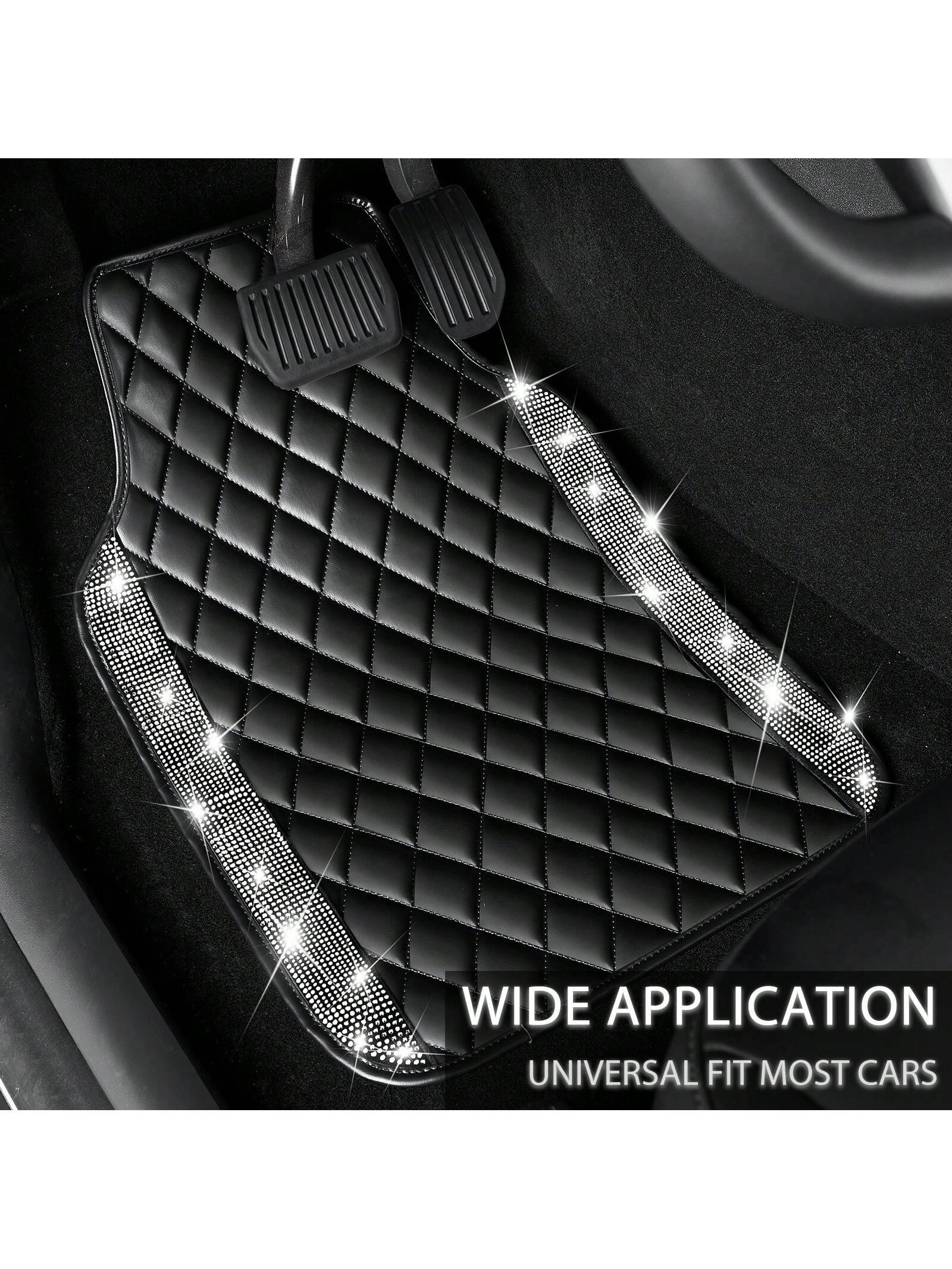 5 Pcs Bling Leather Car Mats Shining Artificial Diamond Floor Mats Crystal Rhinestone Sparkly Glitter Carpet Anti-Slip Waterproof Pad Universal Fit For Automotive SUV, Sedan, Van, Girl Women