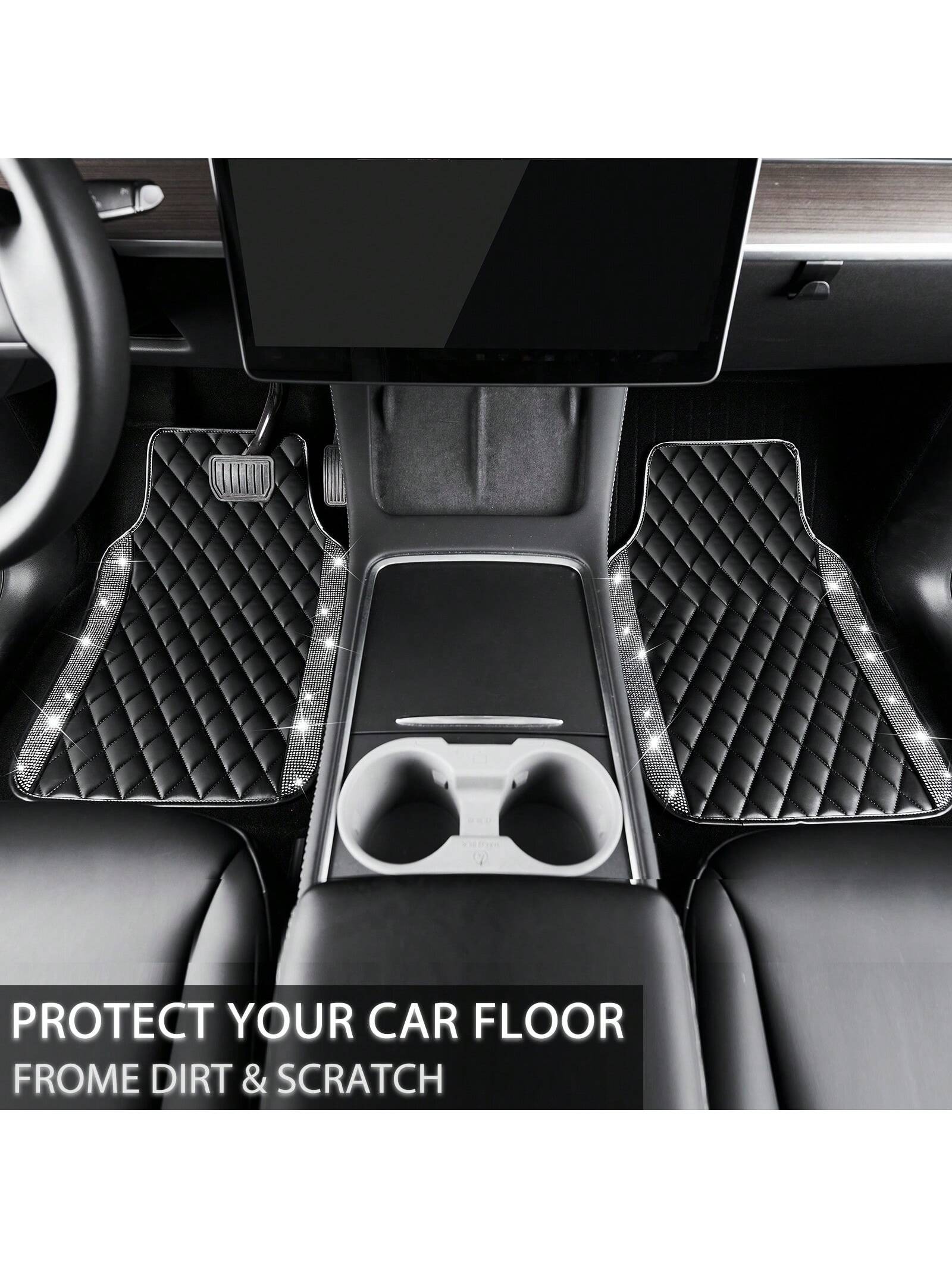 5 Pcs Bling Leather Car Mats Shining Artificial Diamond Floor Mats Crystal Rhinestone Sparkly Glitter Carpet Anti-Slip Waterproof Pad Universal Fit For Automotive SUV, Sedan, Van, Girl Women