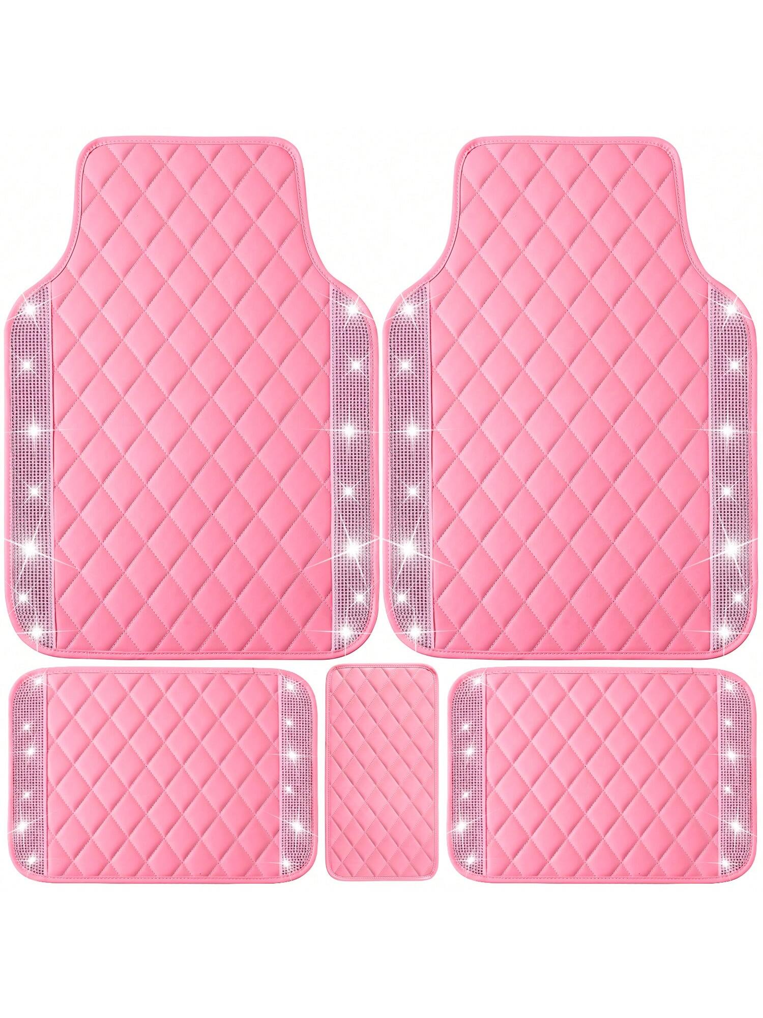 5 Pcs Bling Leather Car Mats Shining Artificial Diamond Floor Mats Crystal Rhinestone Sparkly Glitter Carpet Anti-Slip Waterproof Pad Universal Fit For Automotive SUV, Sedan, Van, Girl Women