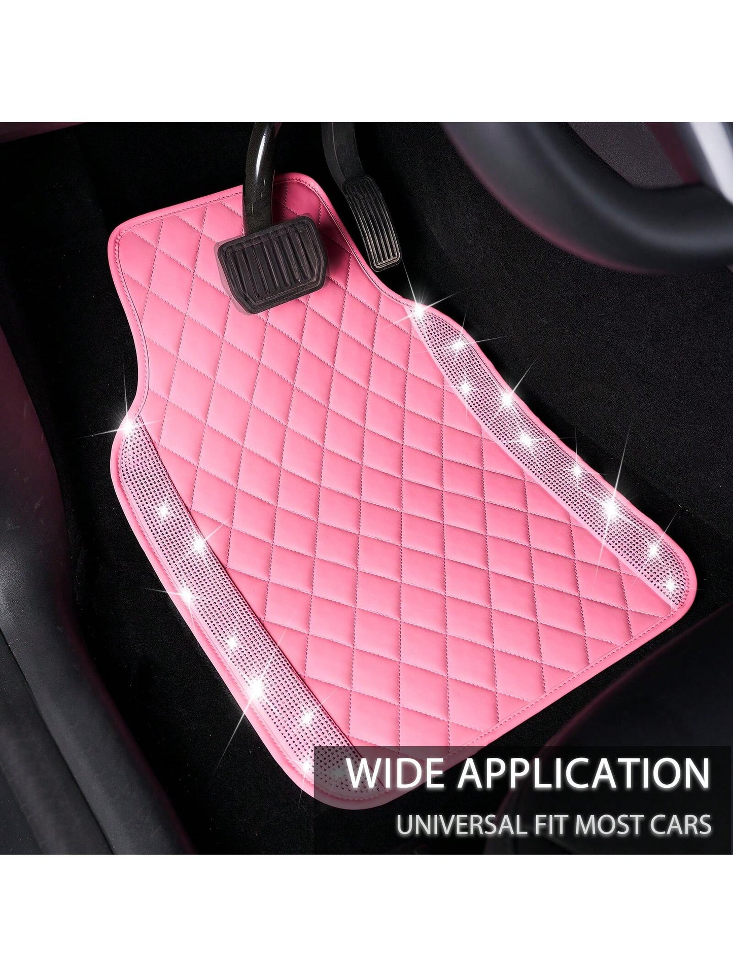 5 Pcs Bling Leather Car Mats Shining Artificial Diamond Floor Mats Crystal Rhinestone Sparkly Glitter Carpet Anti-Slip Waterproof Pad Universal Fit For Automotive SUV, Sedan, Van, Girl Women