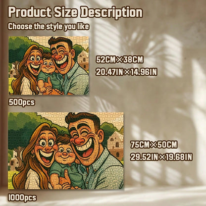 500/1000pcs Custom Photo Puzzles| Personalized Family And Pet Portraits, Fun Cartoon Art, Ideal For Christmas And Valentine'S Day Gifts, Light Brown Fiberboard, Portable For Beginners