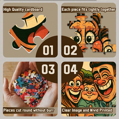 500/1000pcs Custom Photo Puzzles| Personalized Family And Pet Portraits, Fun Cartoon Art, Ideal For Christmas And Valentine'S Day Gifts, Light Brown Fiberboard, Portable For Beginners