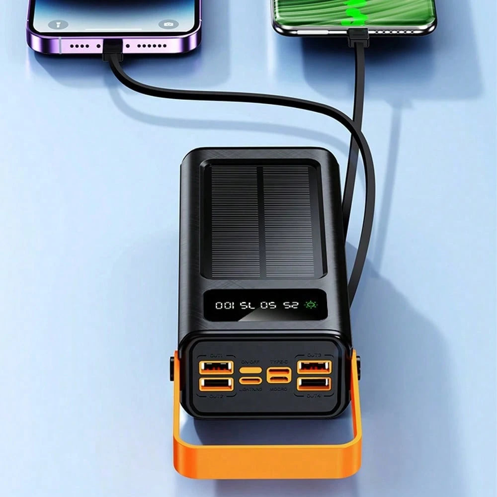 50000mAh Large Capacity Solar Charger Power Bank Solar Power Bank Mobile Power Supply, Outdoor Travel/Camping Emergency Power Supply, Fast Charging PD 22.5W Equipped With Camping Light/Removable Data