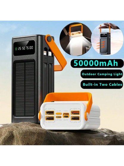 50000mAh Large Capacity Solar Charger Power Bank Solar Power Bank Mobile Power Supply, Outdoor Travel/Camping Emergency Power Supply, Fast Charging PD 22.5W Equipped With Camping Light/Removable Data
