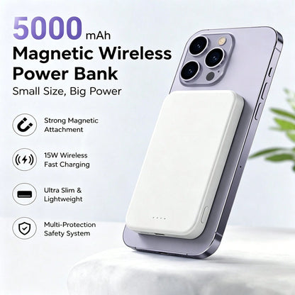 5000mAh Magnetic Power Bank, Slim Wireless Portable Charger With Fast Charging, MagSafe Compatible Battery Pack For IPhone 17/16/15/14/13/12 Series, Travel Charger